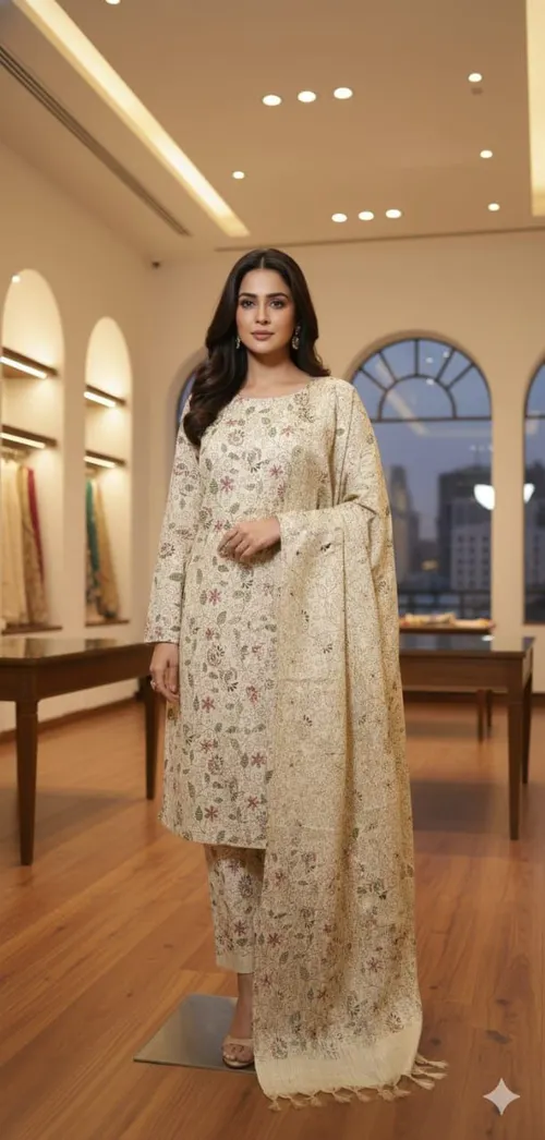 Soft Cotton Khadi Hand-Printed Full Suit Set – Elegant & Comfortable Ethnic Wear